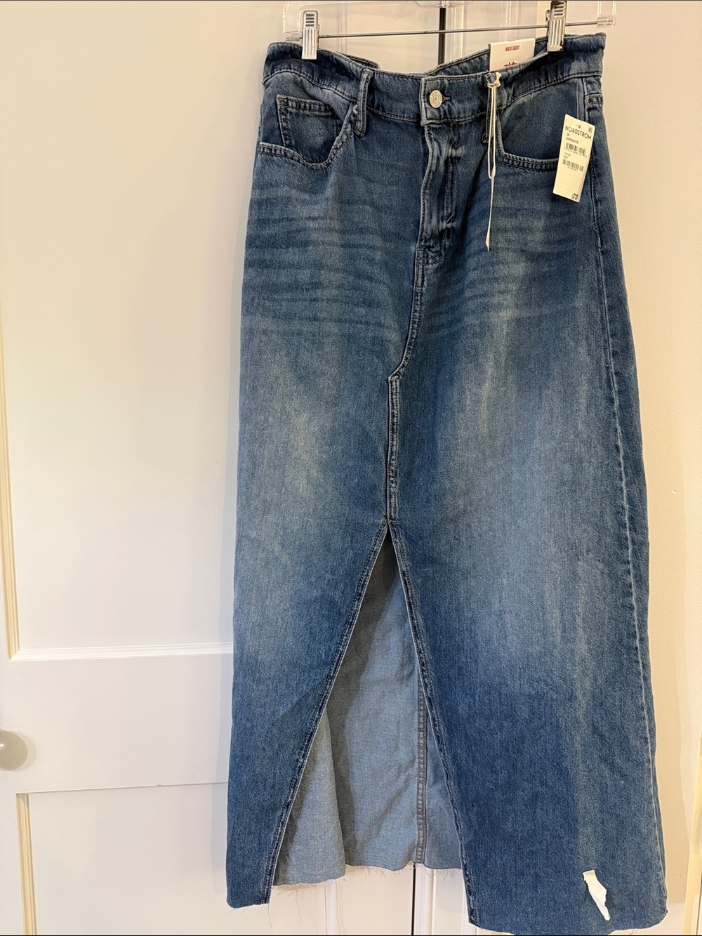 NWT Lucky Brand Blue Straight-Leg Denim Midi Skirt with Front Slit